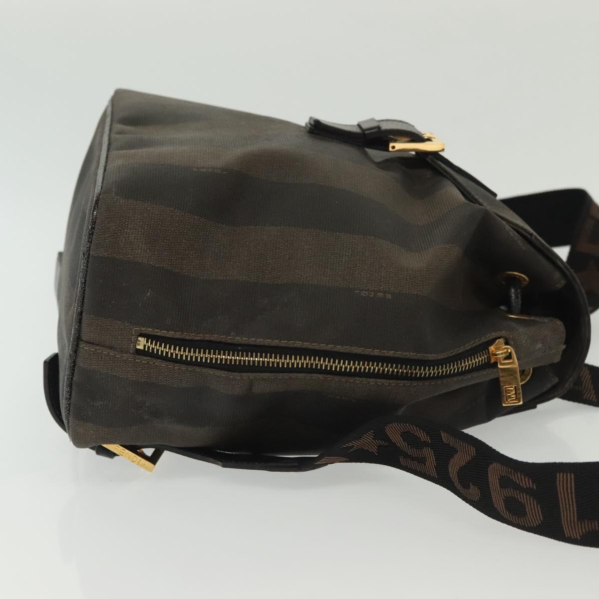 FENDI Pecan Canvas Backpack PVC Brown Black gold Auth 139650