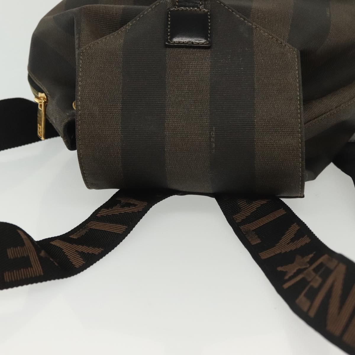 FENDI Pecan Canvas Backpack PVC Brown Black gold Auth 139650