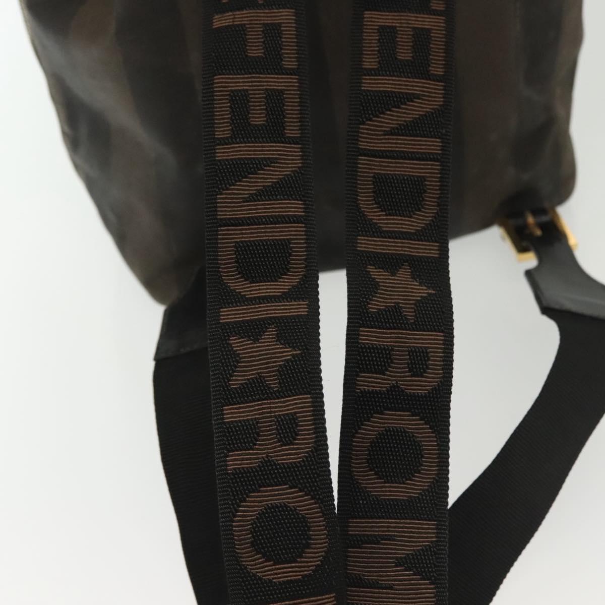 FENDI Pecan Canvas Backpack PVC Brown Black gold Auth 139650