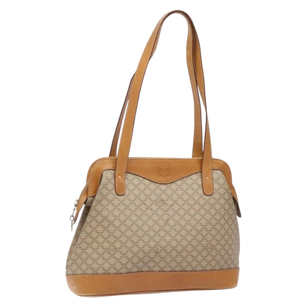 CELINE Macadam Canvas Shoulder Bag PVC Beige Gold Auth 139658