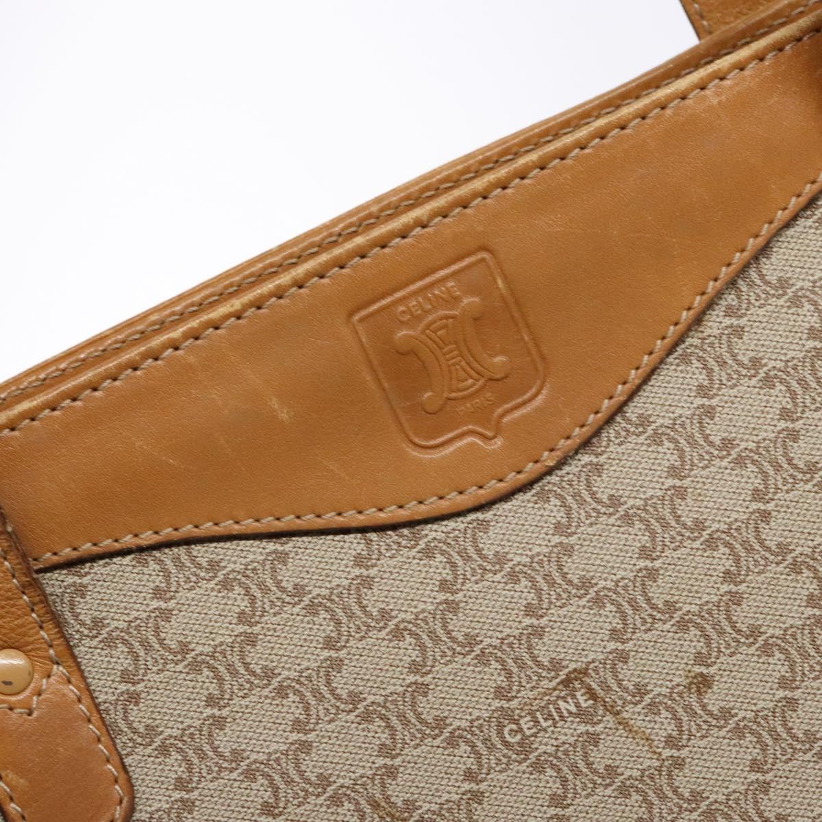 CELINE Macadam Canvas Shoulder Bag PVC Beige Gold Auth 139658