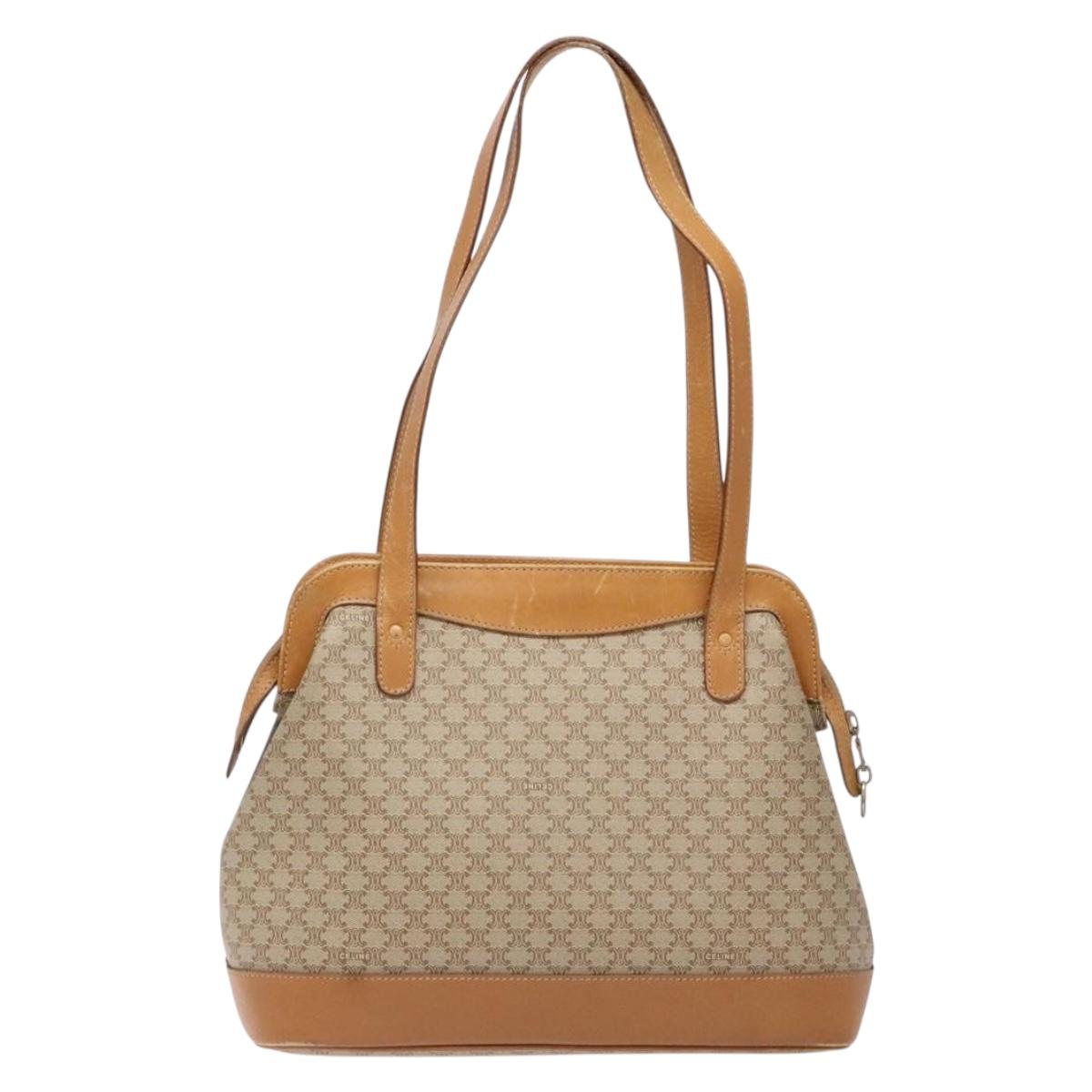 CELINE Macadam Canvas Shoulder Bag PVC Beige Gold Auth 139658