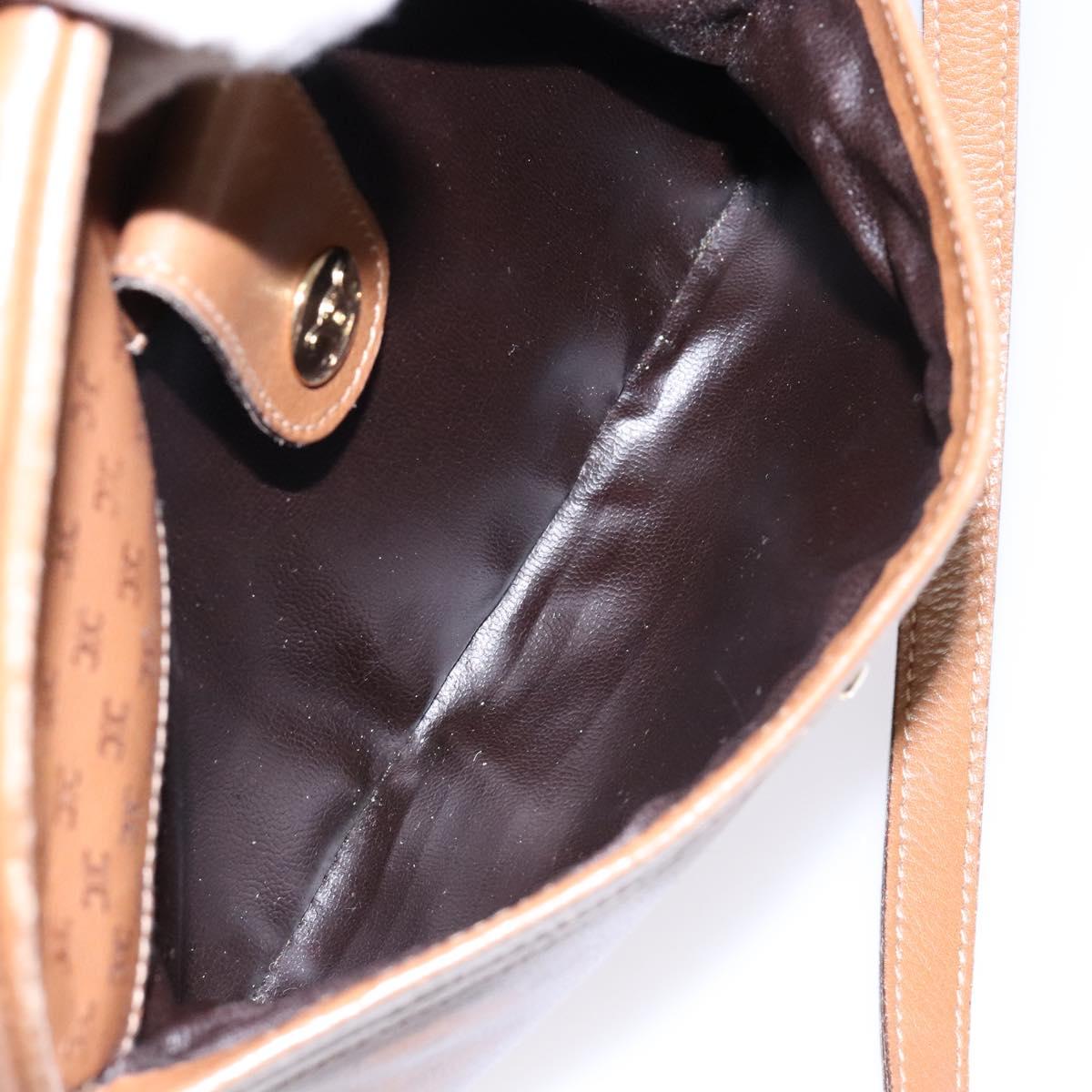 CELINE Macadam Canvas Shoulder Bag Leather Brown Gold Auth 139659