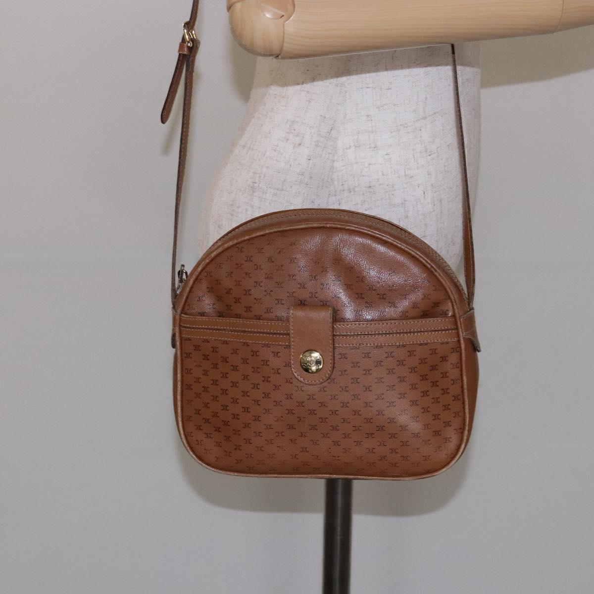 CELINE Macadam Canvas Shoulder Bag Leather Brown Gold Auth 139659