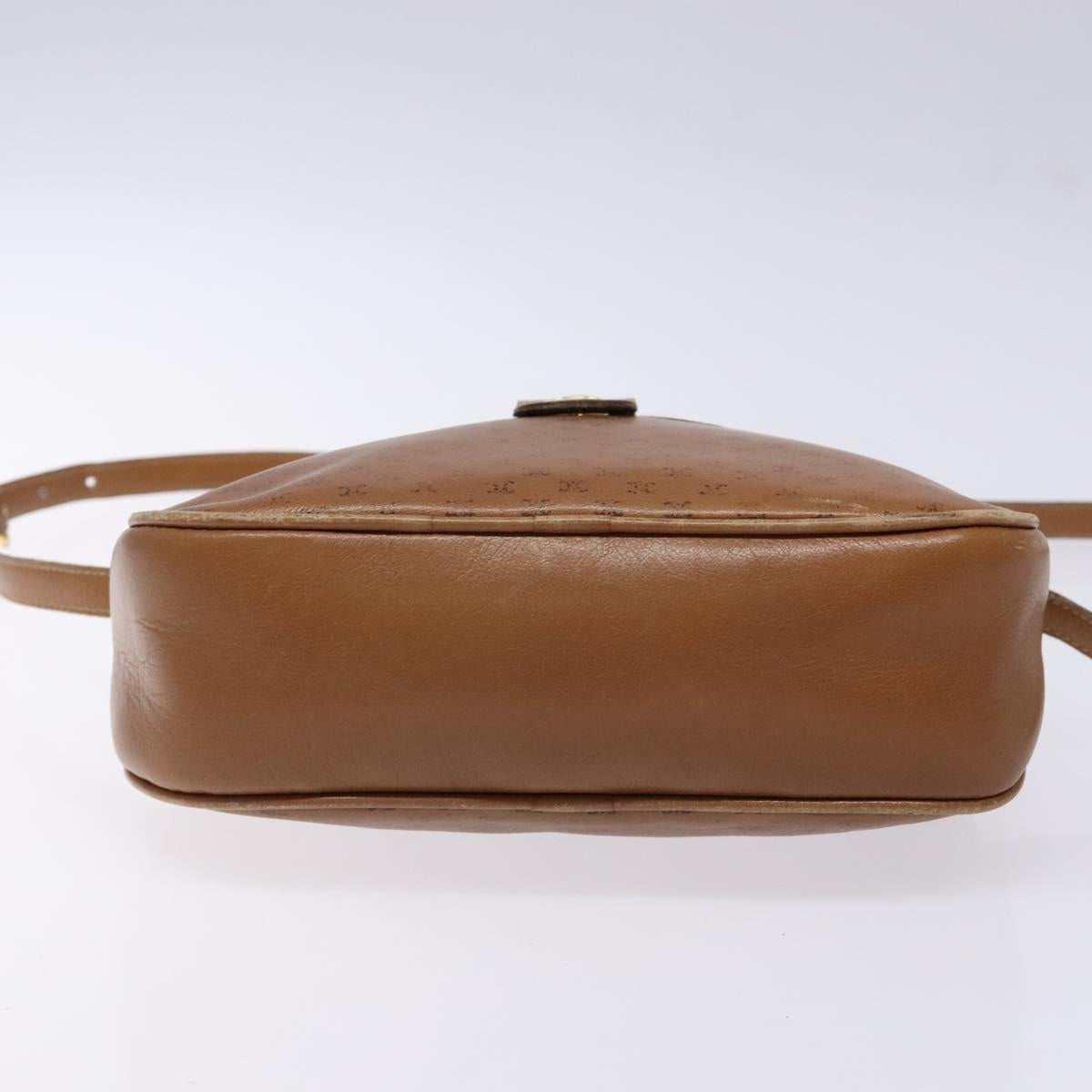 CELINE Macadam Canvas Shoulder Bag Leather Brown Gold Auth 139659