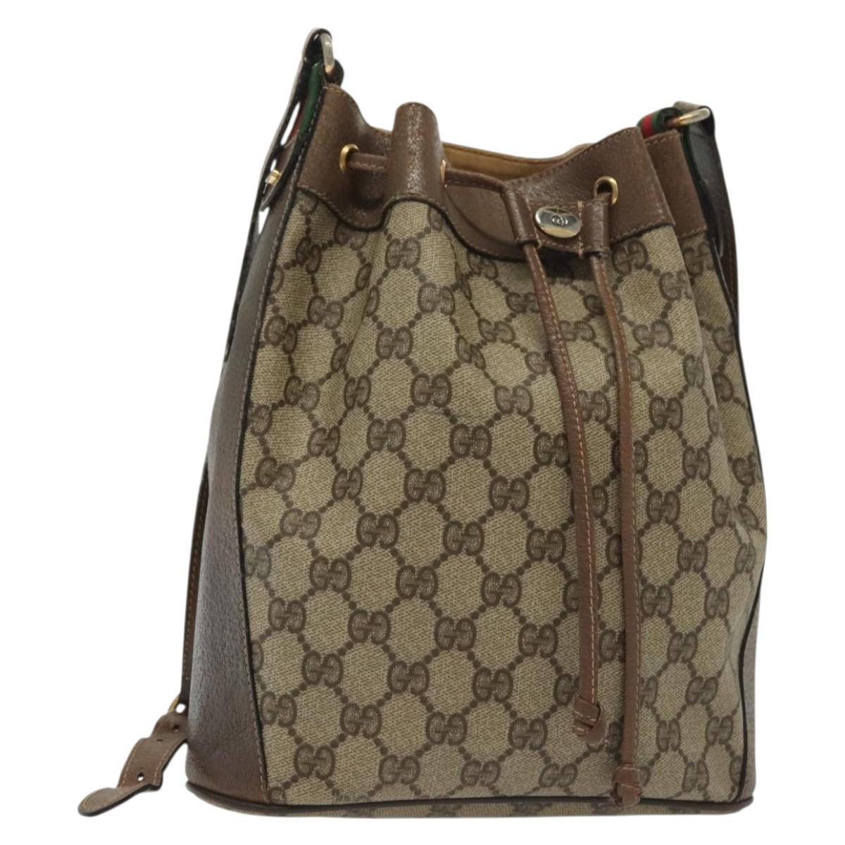GUCCI GG Supreme Web Sherry Line Bag PVC Beige Gold 41 02 034 Auth 139660