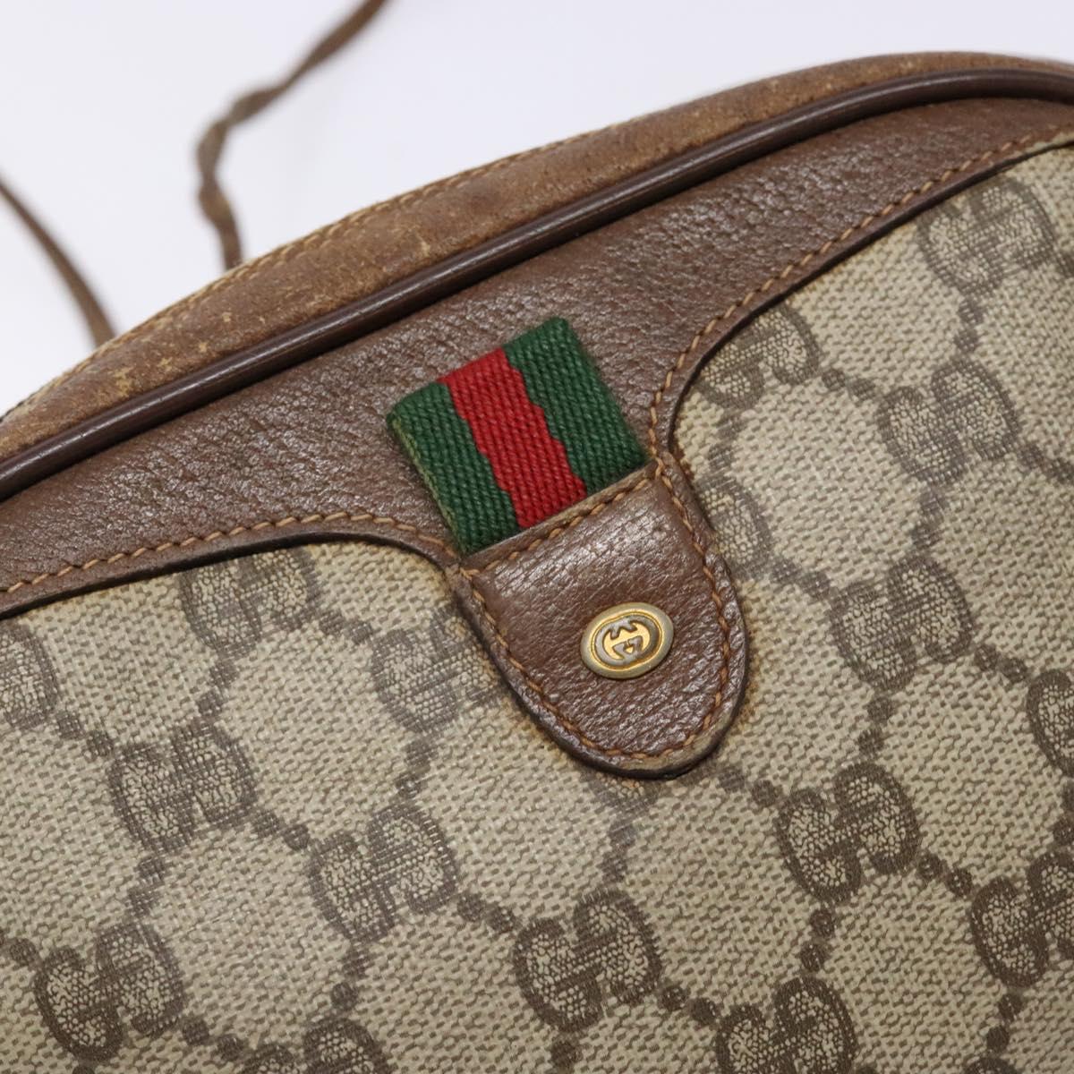 GUCCI GG Supreme Web Sherry Line Bag PVC Beige Gold 156 02 066 Auth 139661