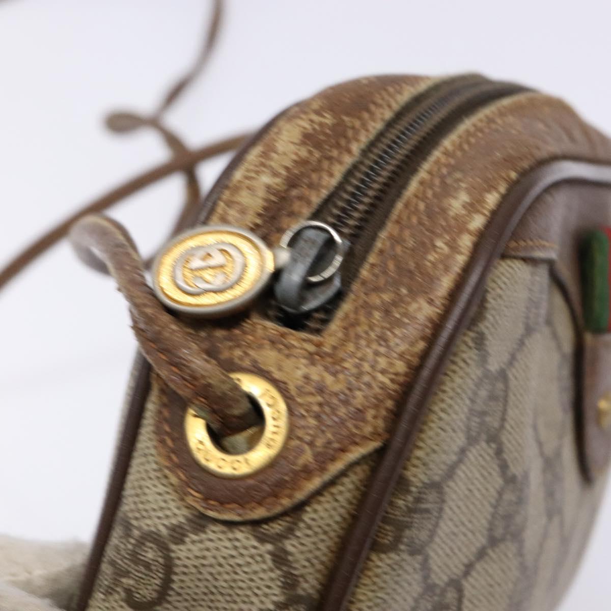 GUCCI GG Supreme Web Sherry Line Bag PVC Beige Gold 156 02 066 Auth 139661