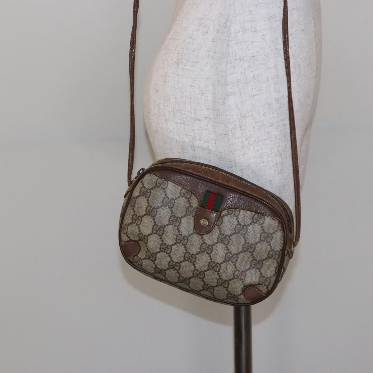 GUCCI GG Supreme Web Sherry Line Bag PVC Beige Gold 156 02 066 Auth 139661