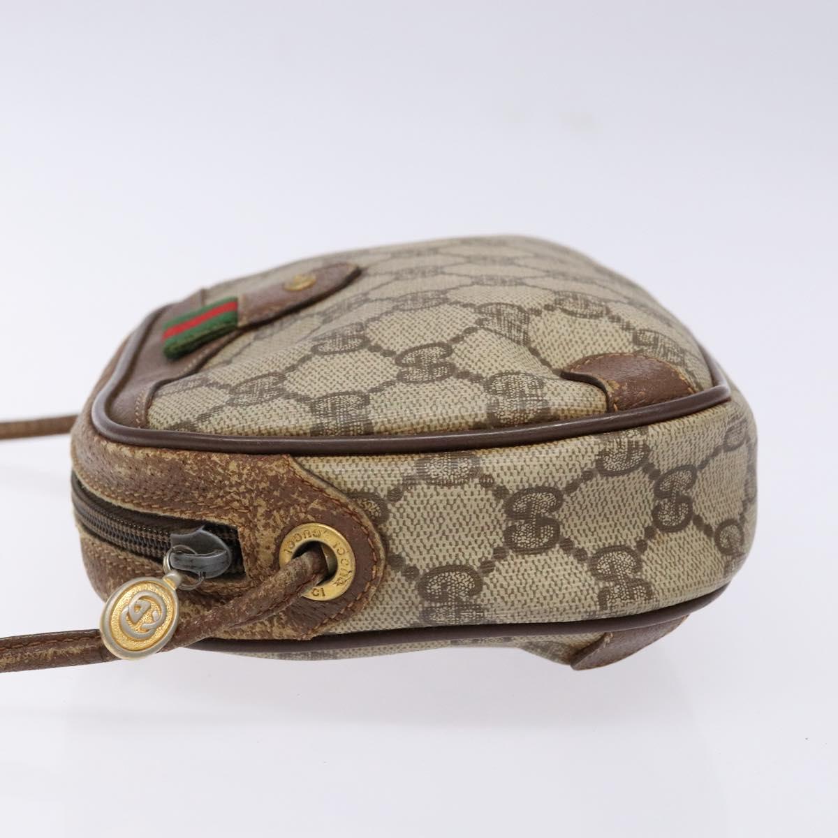 GUCCI GG Supreme Web Sherry Line Bag PVC Beige Gold 156 02 066 Auth 139661