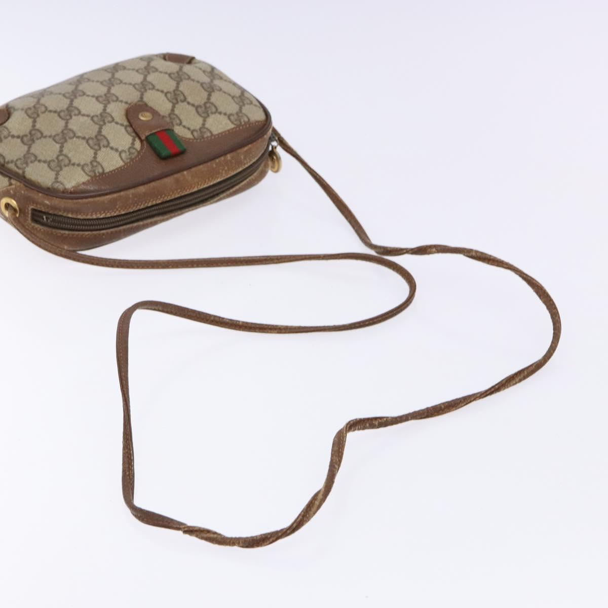 GUCCI GG Supreme Web Sherry Line Bag PVC Beige Gold 156 02 066 Auth 139661