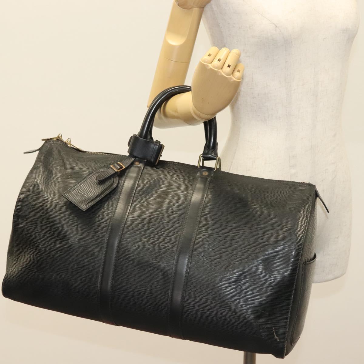 LOUIS VUITTON Epi Keepall 45 Boston Bag Black M42972 LV Auth 139668
