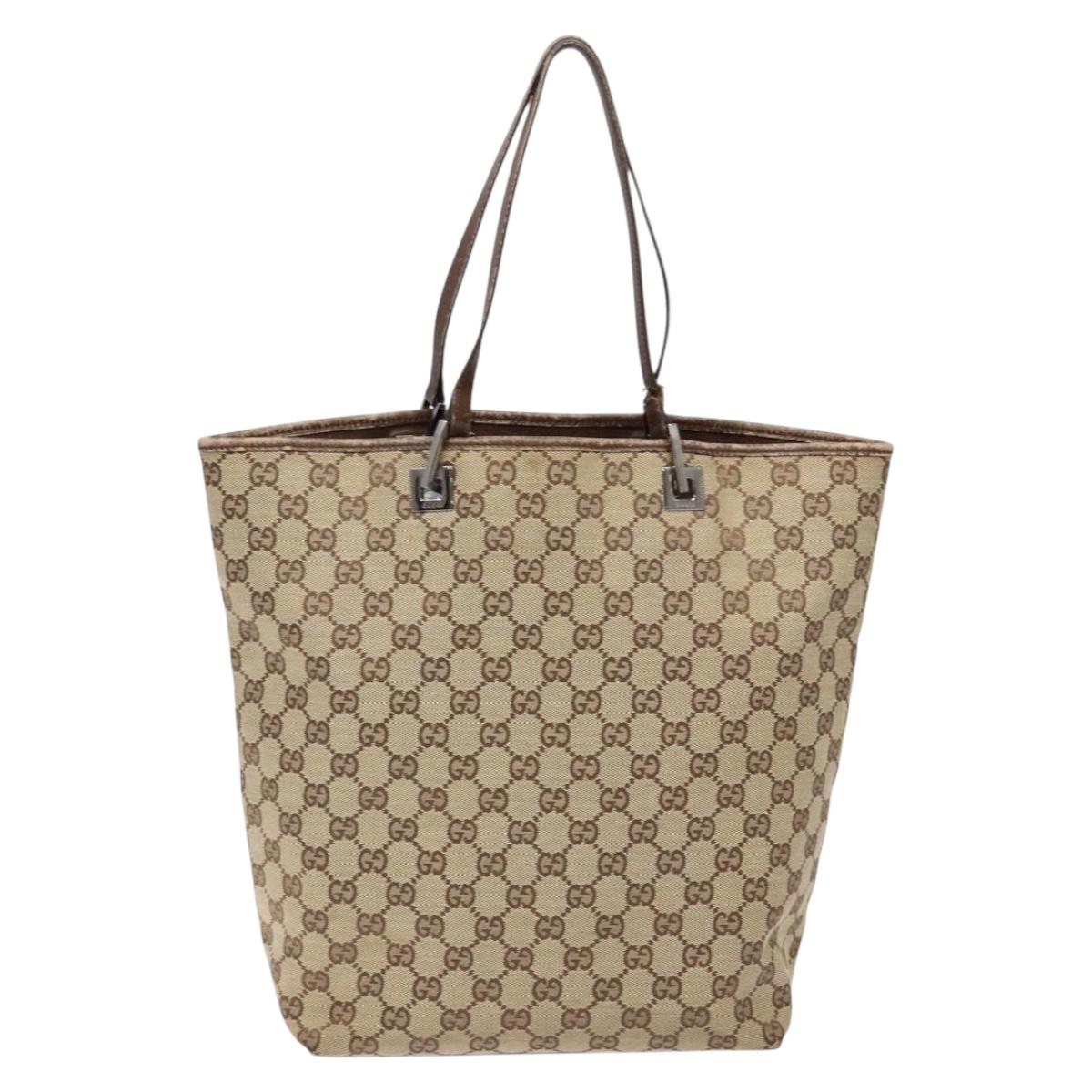 GUCCI GG Canvas Tote Bag Beige Silver 31243 Auth 139697