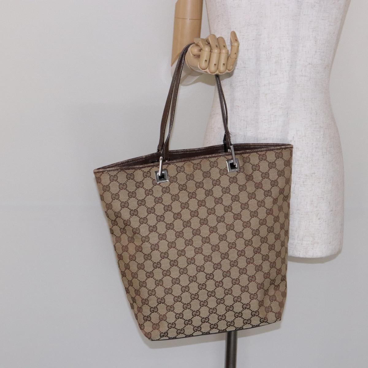 GUCCI GG Canvas Tote Bag Beige Silver 31243 Auth 139697