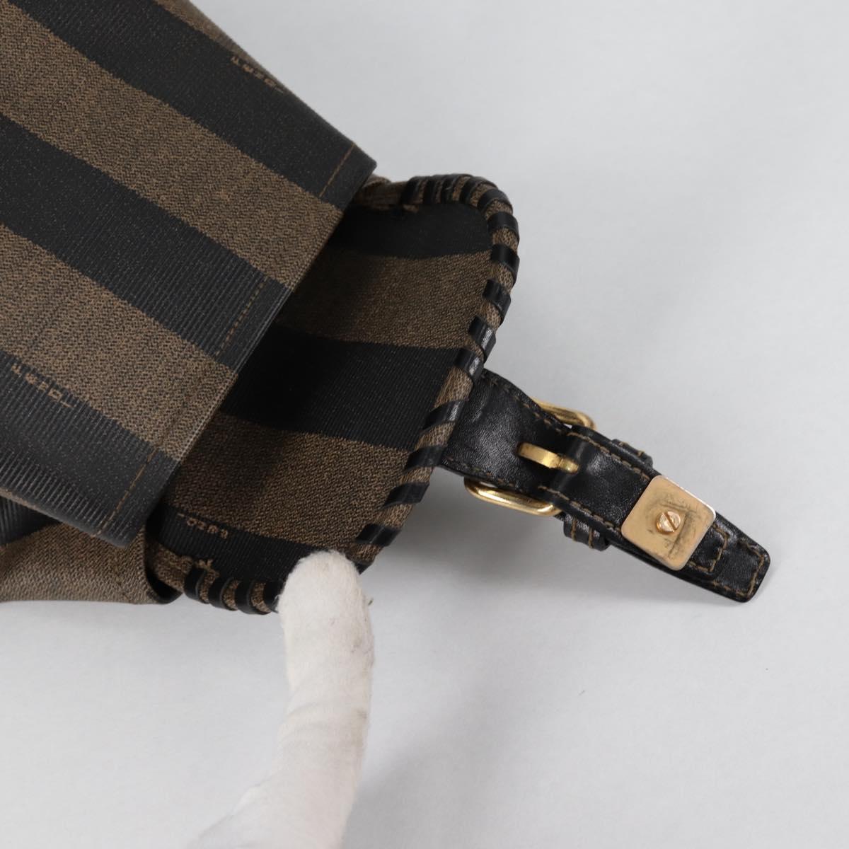 FENDI Pecan Canvas Shoulder Bag PVC Black Brown gold Auth 139699