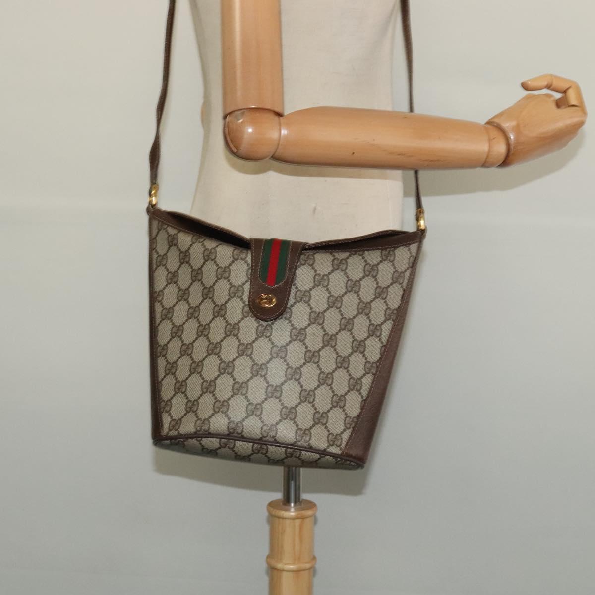 GUCCI GG Supreme Web Sherry Line Shoulder Bag PVC Beige 904 02 081 Auth 139731