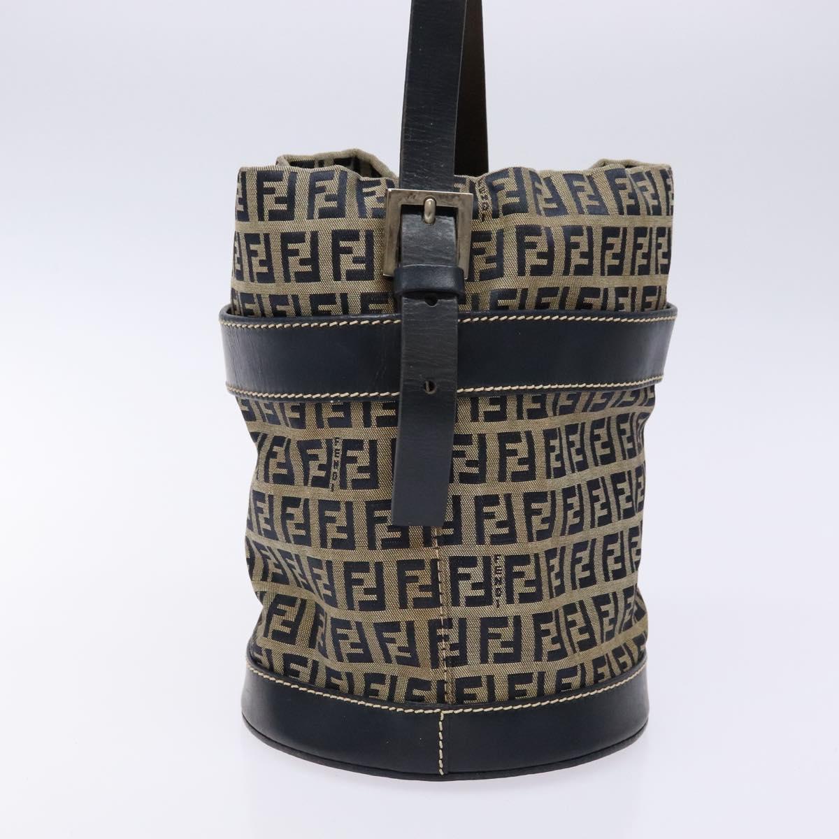 FENDI Zucchino Canvas Shoulder Bag Navy Silver Auth 139734