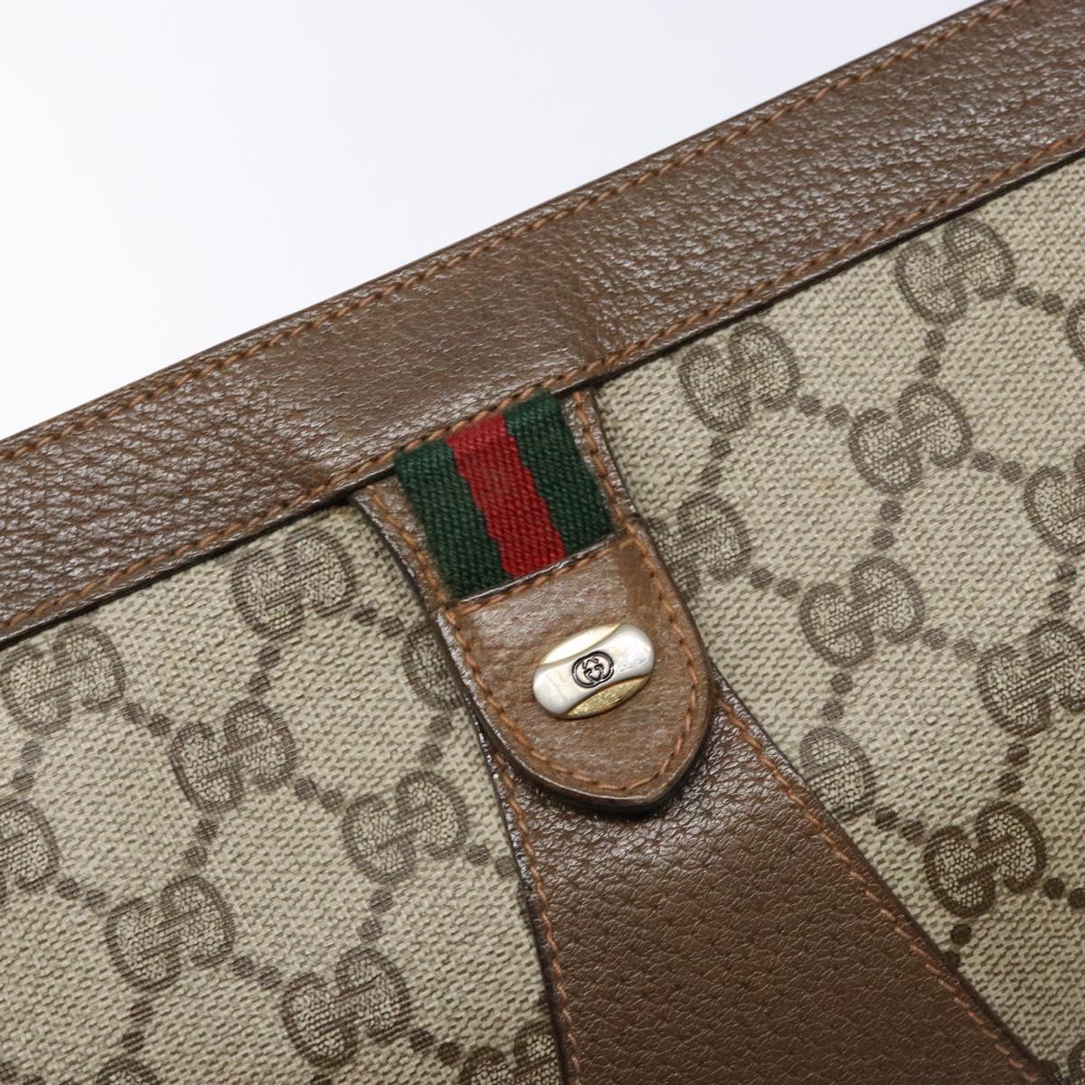GUCCI GG Supreme Web Sherry Line Clutch Bag PVC Beige Gold 89 01 033 Auth 139749