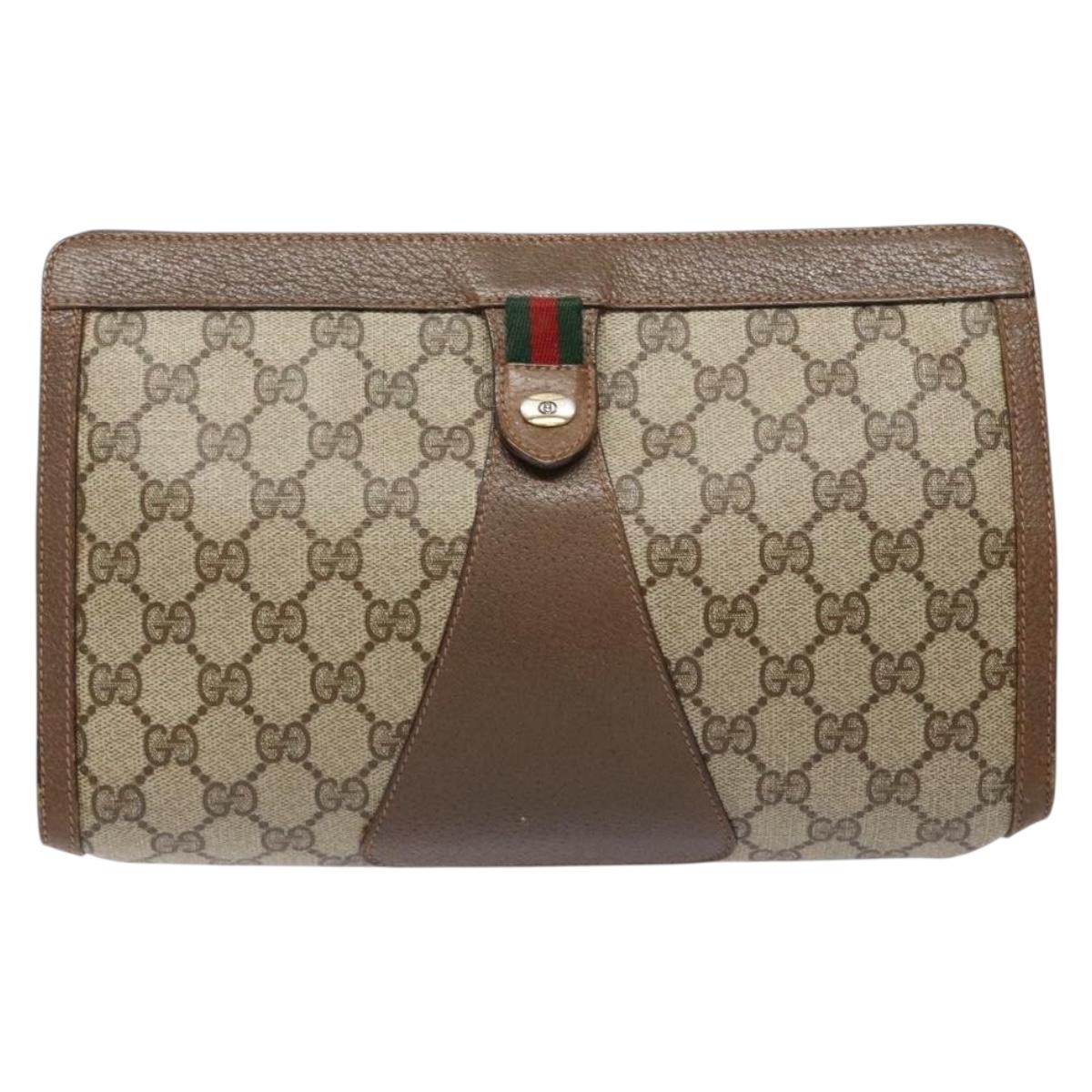GUCCI GG Supreme Web Sherry Line Clutch Bag PVC Beige Gold 89 01 033 Auth 139749