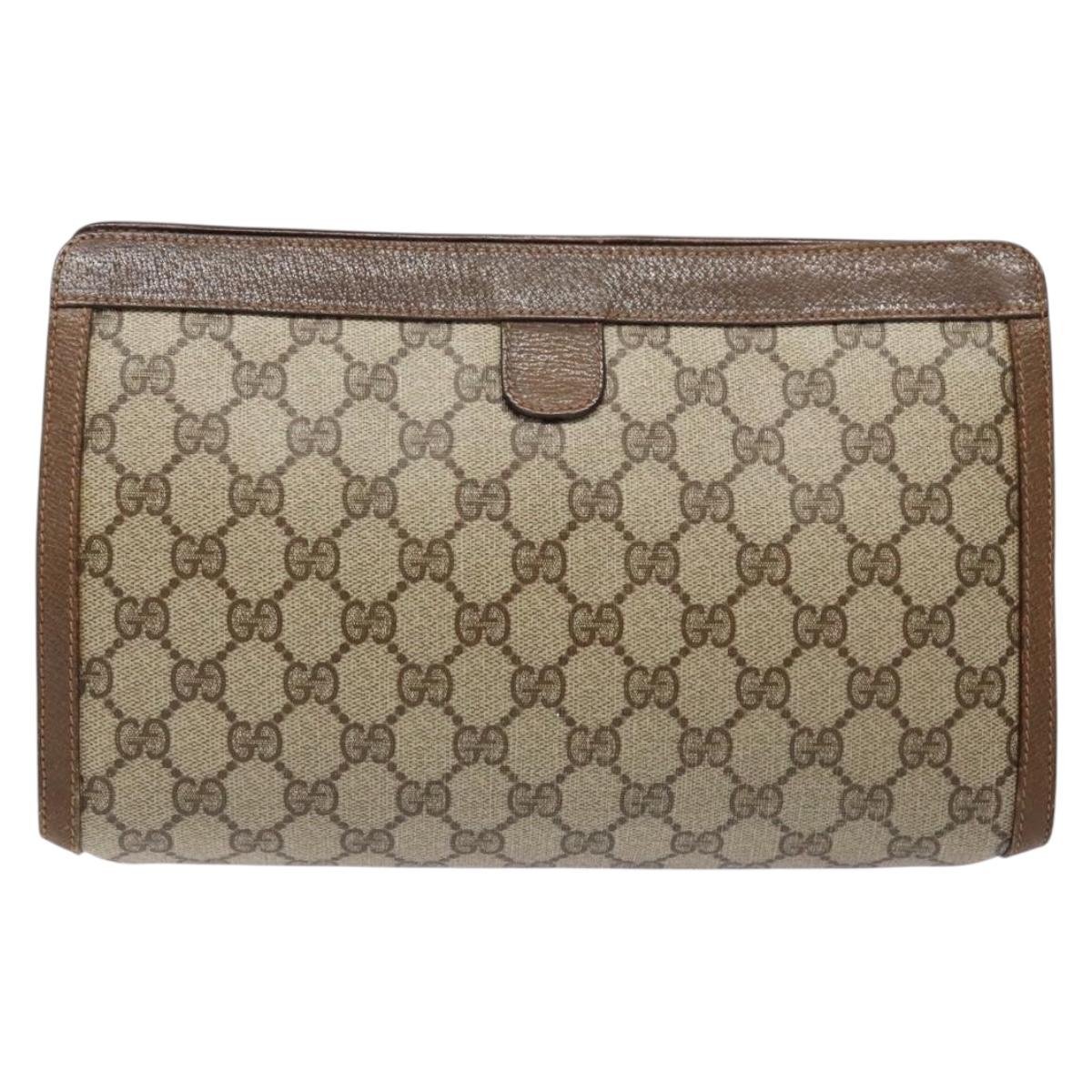 GUCCI GG Supreme Web Sherry Line Clutch Bag PVC Beige Gold 89 01 033 Auth 139749