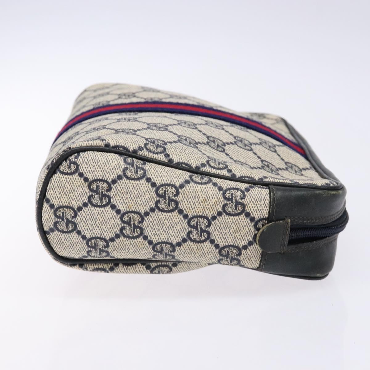 GUCCI GG Supreme Sherry Line Clutch Bag PVC Navy Gold Red Auth 139750