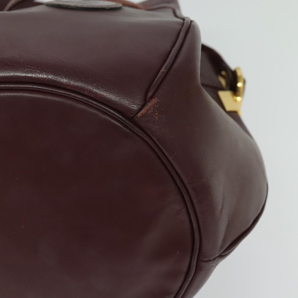 CARTIER Shoulder Bag Leather Bordeaux Gold Auth 139752