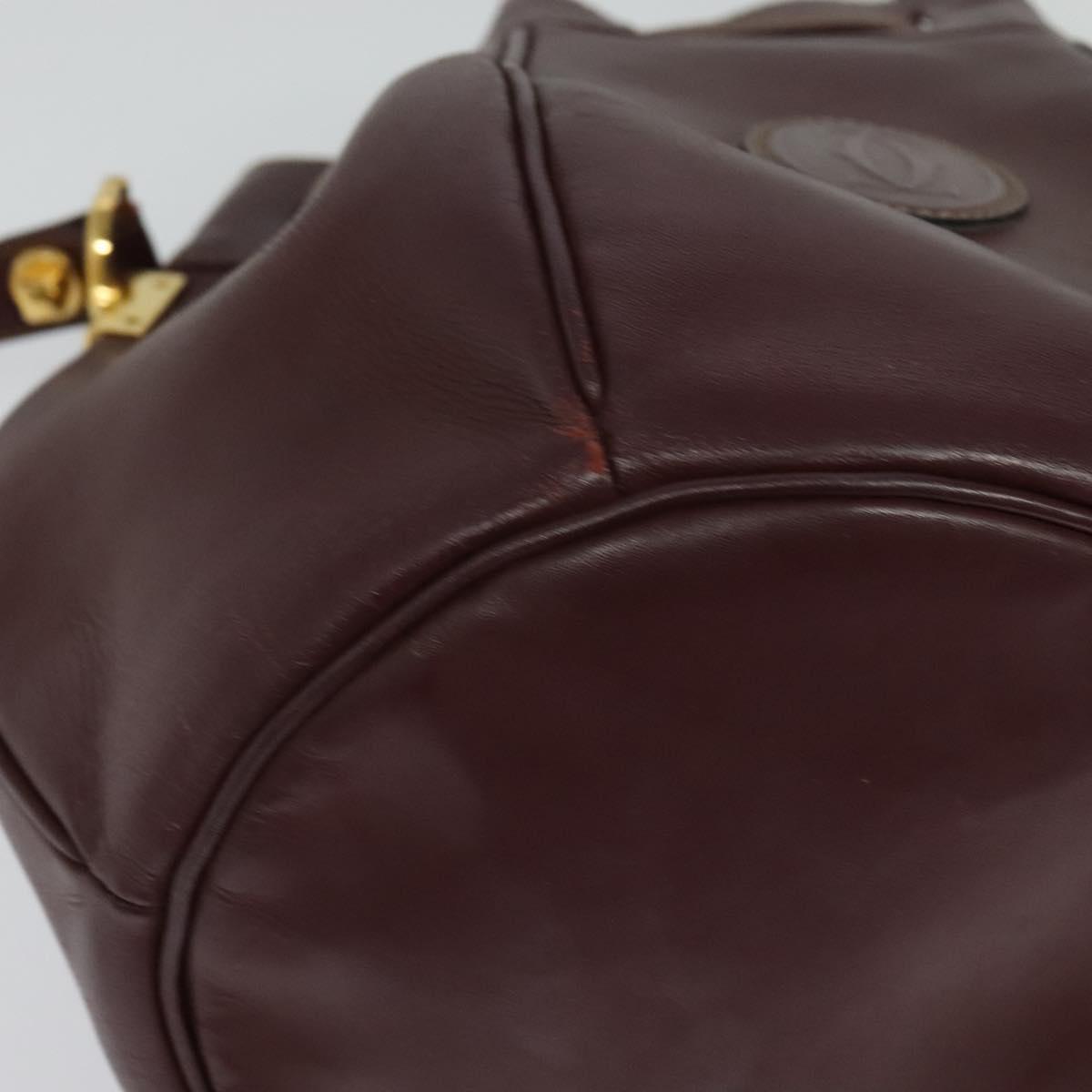 CARTIER Shoulder Bag Leather Bordeaux Gold Auth 139752