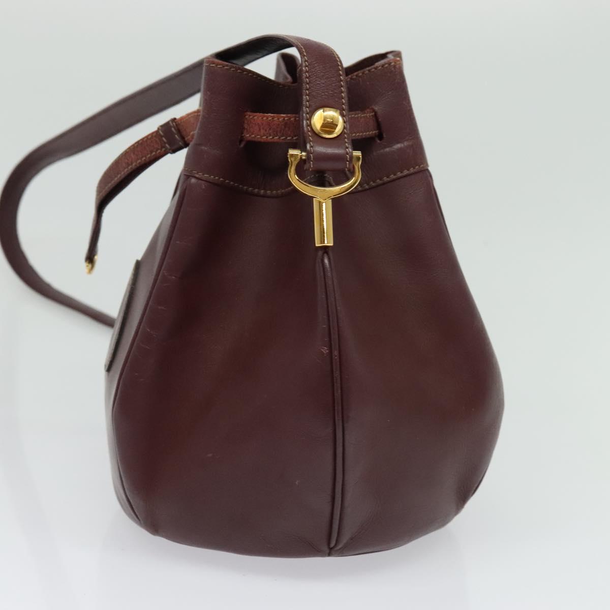 CARTIER Shoulder Bag Leather Bordeaux Gold Auth 139752