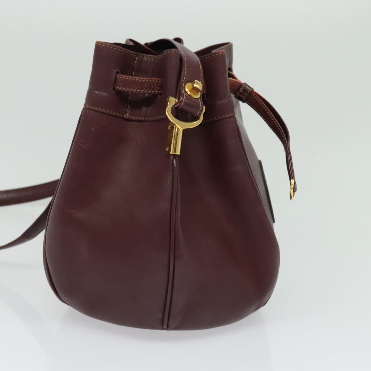 CARTIER Shoulder Bag Leather Bordeaux Gold Auth 139752