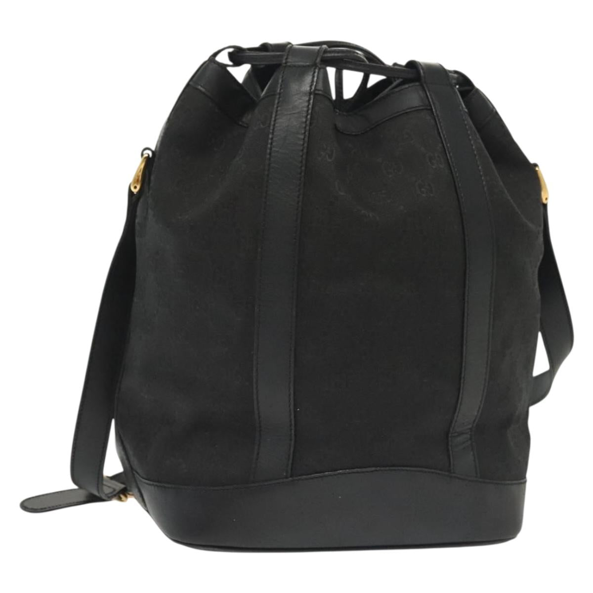 GUCCI GG Canvas Shoulder Bag Black Gold Auth 139771