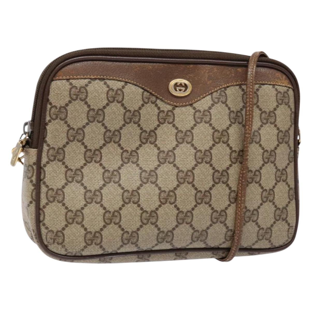 GUCCI GG Supreme Web Sherry Line Shoulder Bag PVC Beige 97 02 068 Auth 139795
