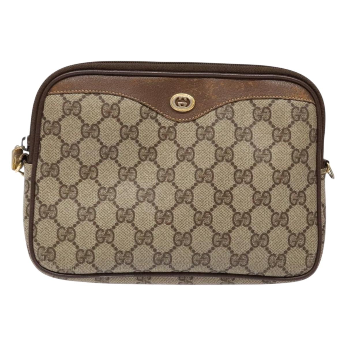 GUCCI GG Supreme Web Sherry Line Shoulder Bag PVC Beige 97 02 068 Auth 139795