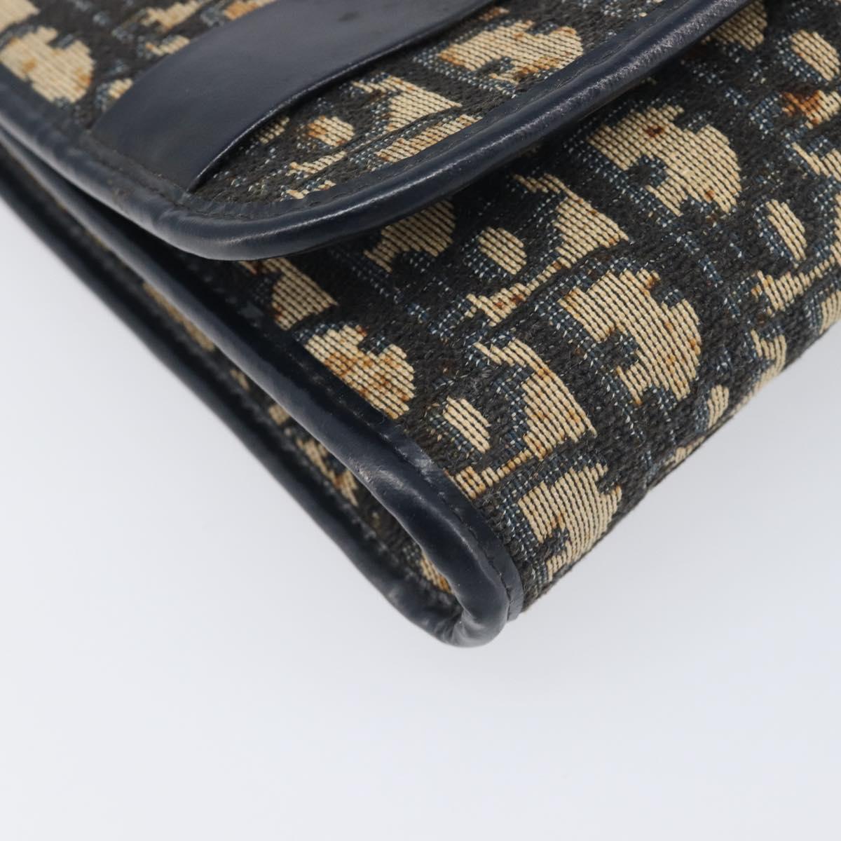 Christian Dior Trotter Canvas Chain Shoulder Bag Navy Gold Auth 139814