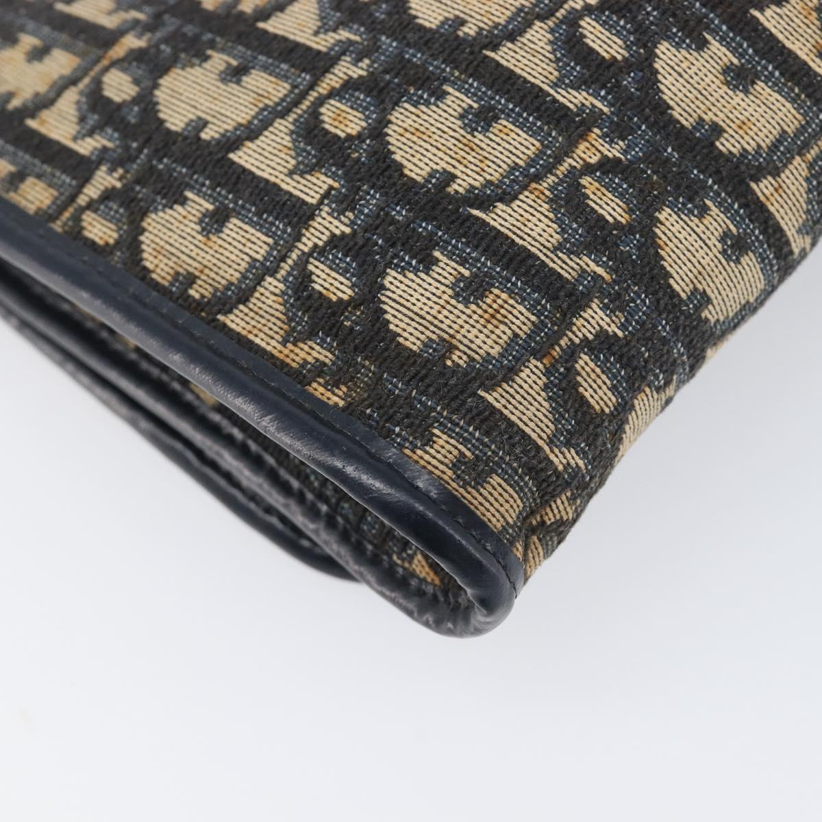 Christian Dior Trotter Canvas Chain Shoulder Bag Navy Gold Auth 139814