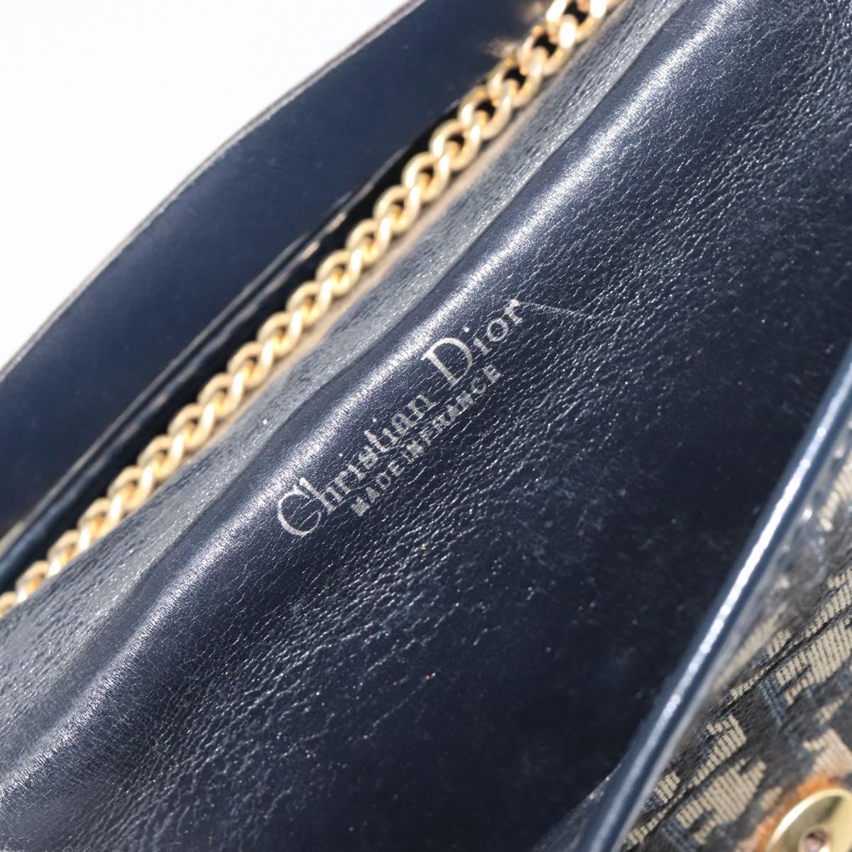 Christian Dior Trotter Canvas Chain Shoulder Bag Navy Gold Auth 139814
