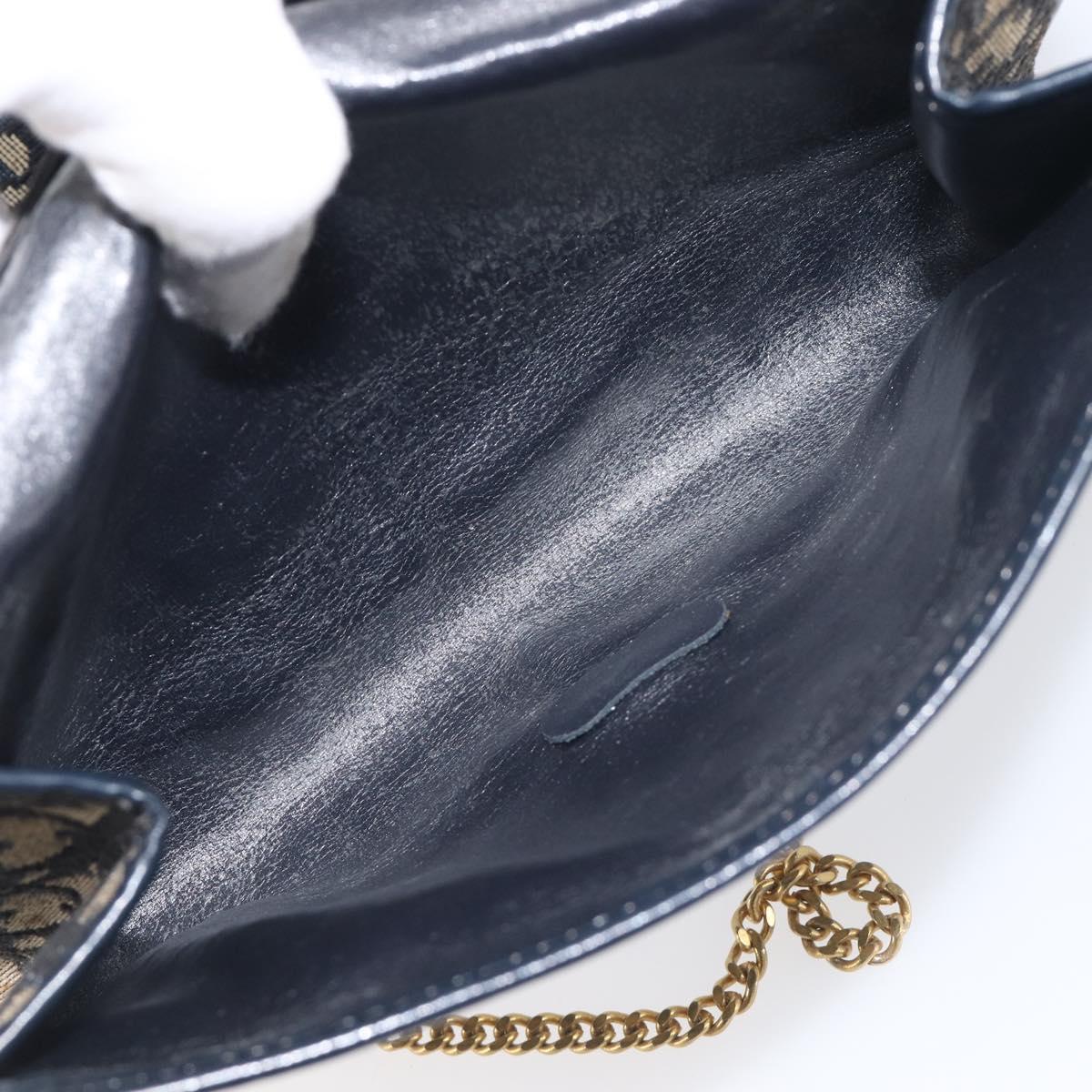 Christian Dior Trotter Canvas Chain Shoulder Bag Navy Gold Auth 139814