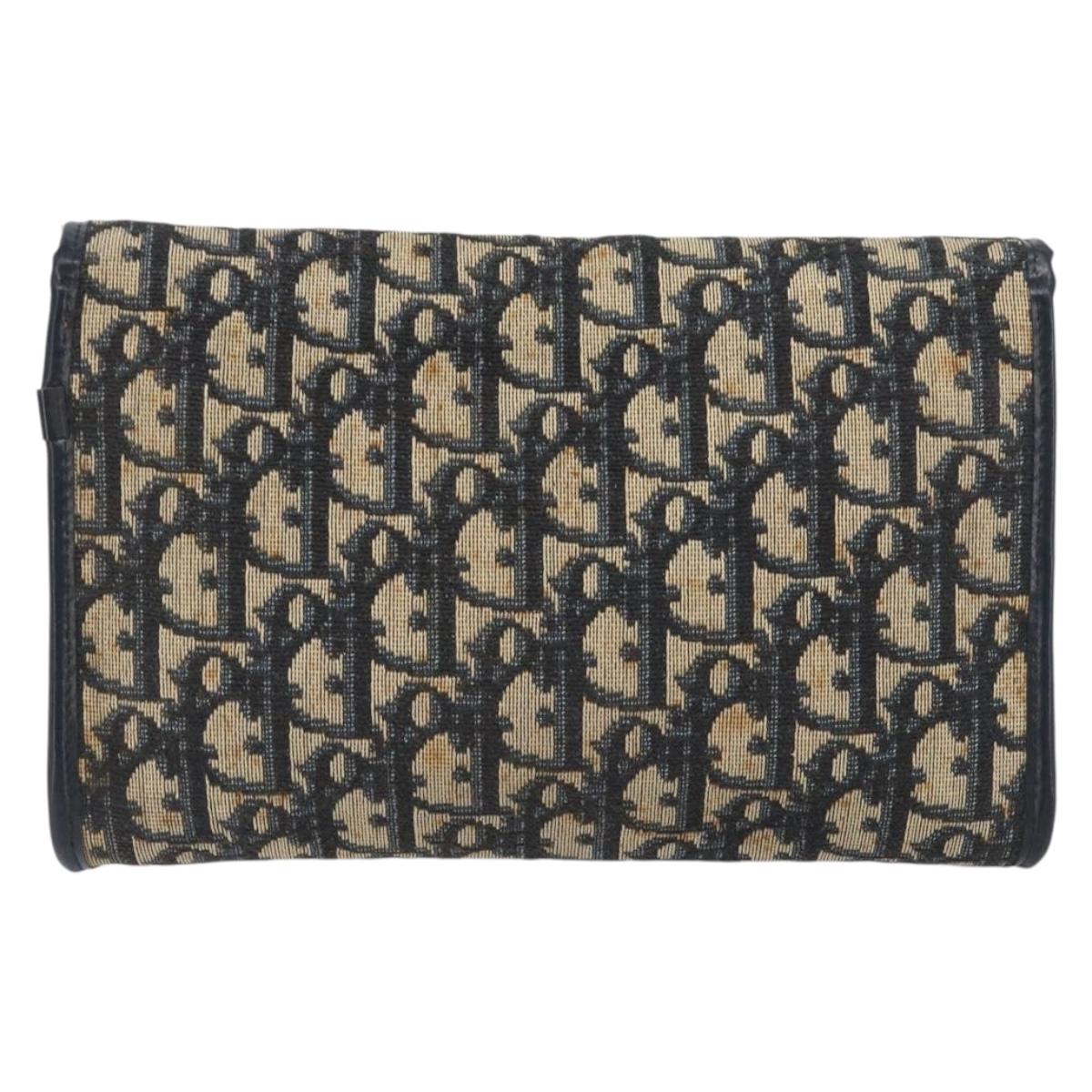 Christian Dior Trotter Canvas Chain Shoulder Bag Navy Gold Auth 139814