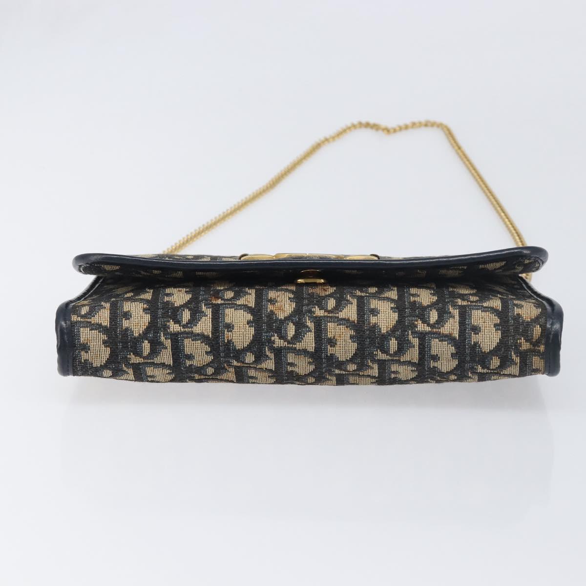 Christian Dior Trotter Canvas Chain Shoulder Bag Navy Gold Auth 139814