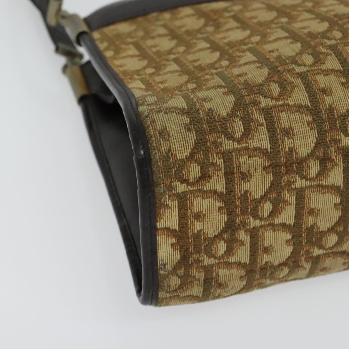 Christian Dior Trotter Canvas Shoulder Bag Beige Gold Auth 139815