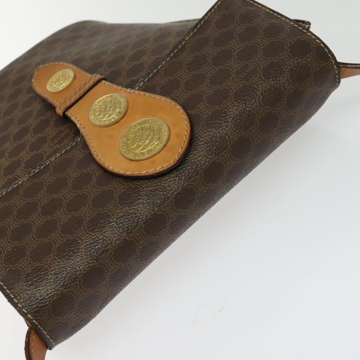 CELINE Macadam Canvas Shoulder Bag PVC Leather Brown Gold Auth 139816