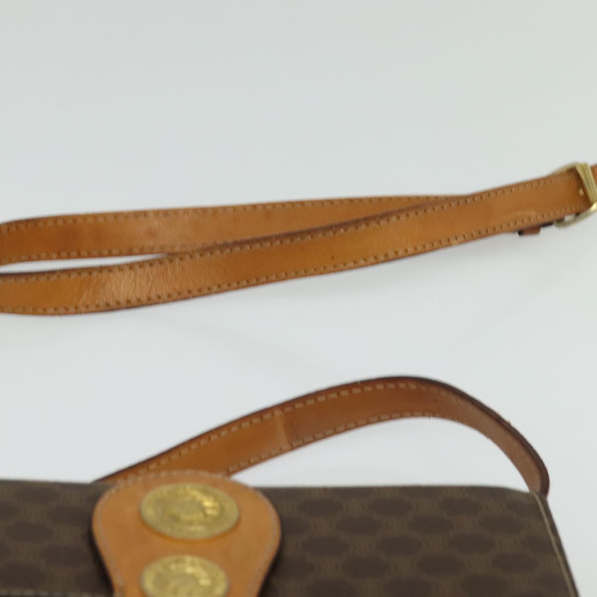 CELINE Macadam Canvas Shoulder Bag PVC Leather Brown Gold Auth 139816