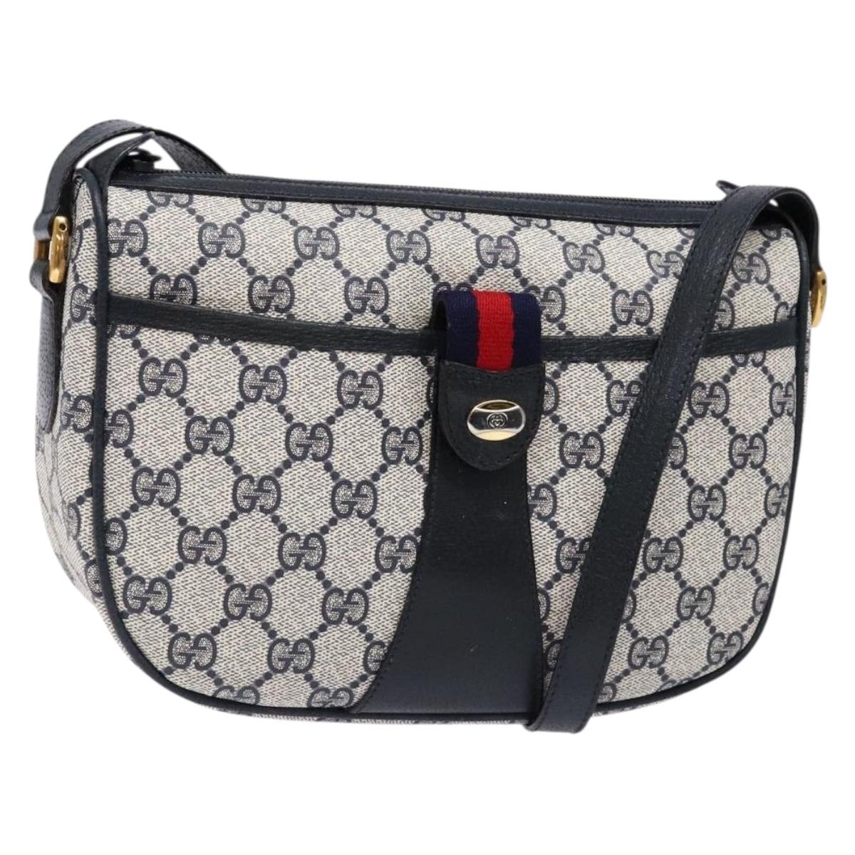 GUCCI GG Supreme Sherry Line Shoulder Bag PVC Navy Gold Red Auth 139821