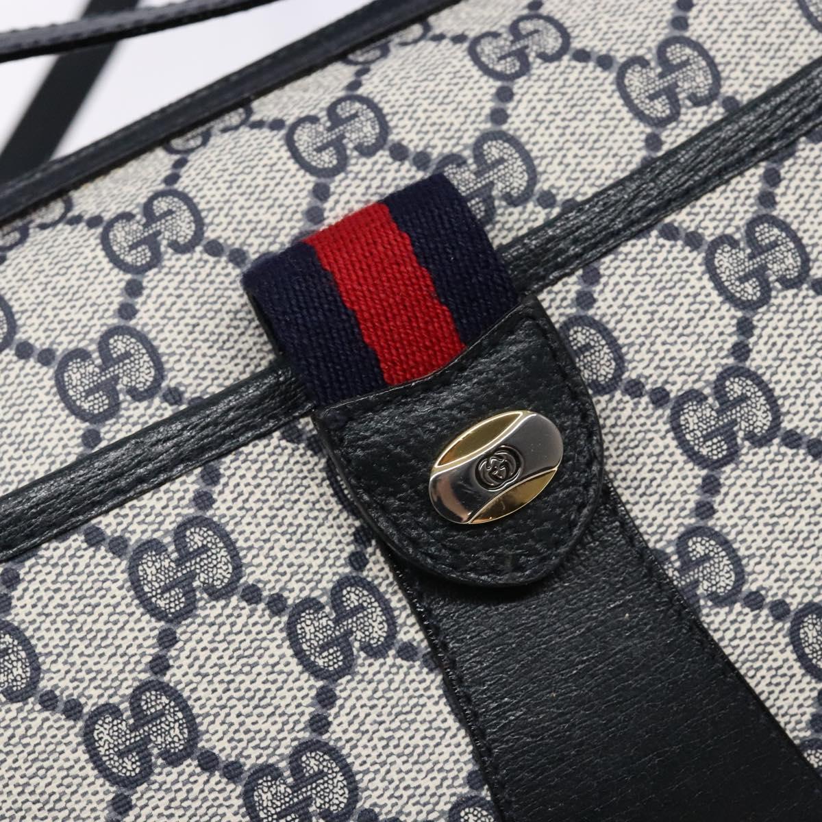GUCCI GG Supreme Sherry Line Shoulder Bag PVC Navy Gold Red Auth 139821