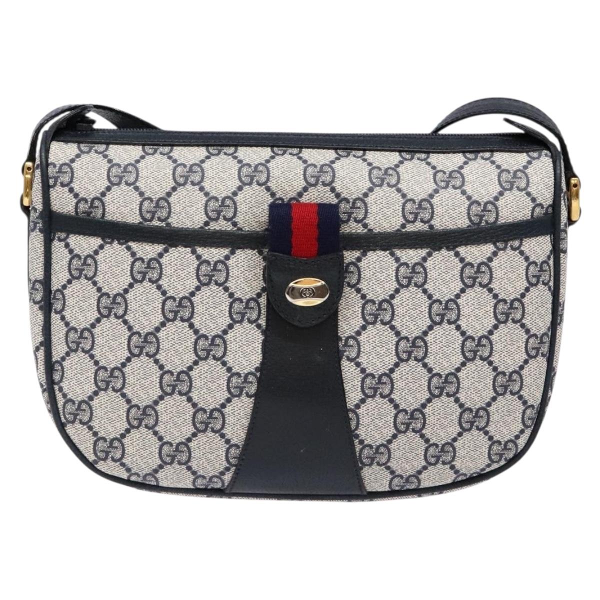 GUCCI GG Supreme Sherry Line Shoulder Bag PVC Navy Gold Red Auth 139821