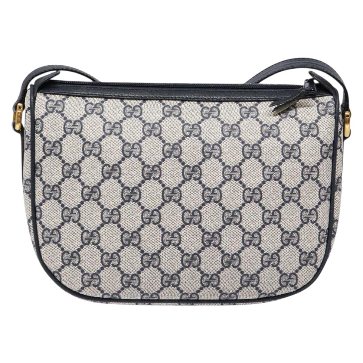 GUCCI GG Supreme Sherry Line Shoulder Bag PVC Navy Gold Red Auth 139821