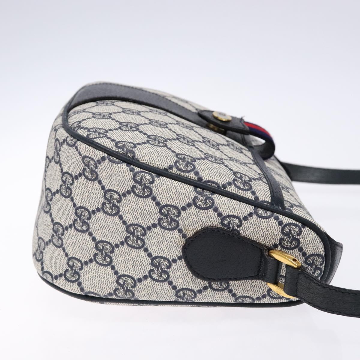 GUCCI GG Supreme Sherry Line Shoulder Bag PVC Navy Gold Red Auth 139821