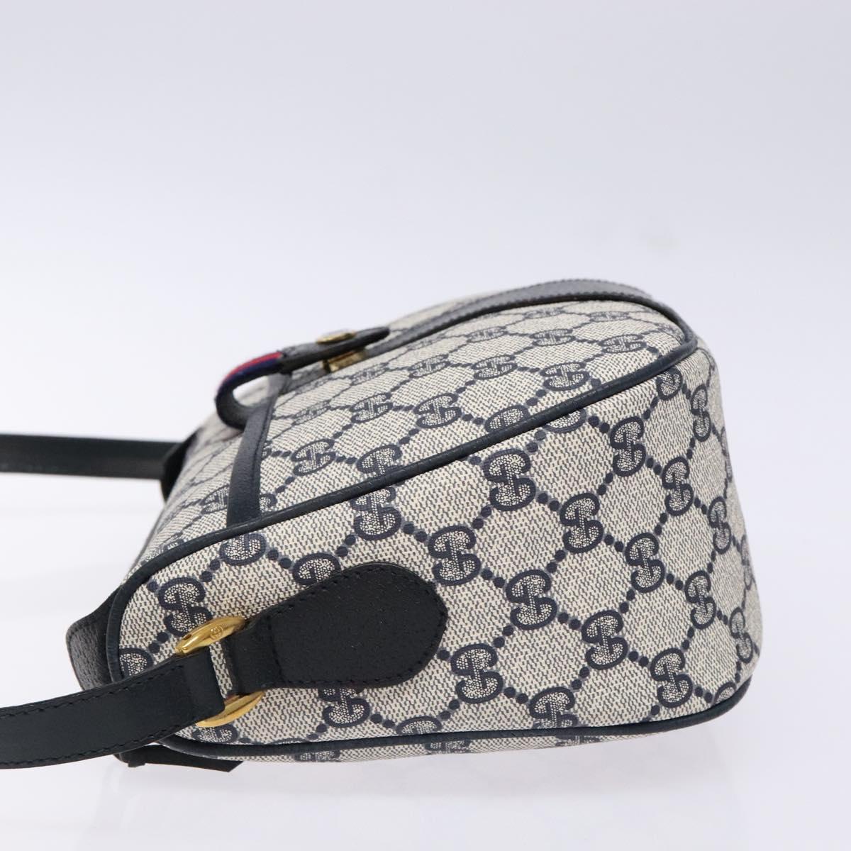 GUCCI GG Supreme Sherry Line Shoulder Bag PVC Navy Gold Red Auth 139821