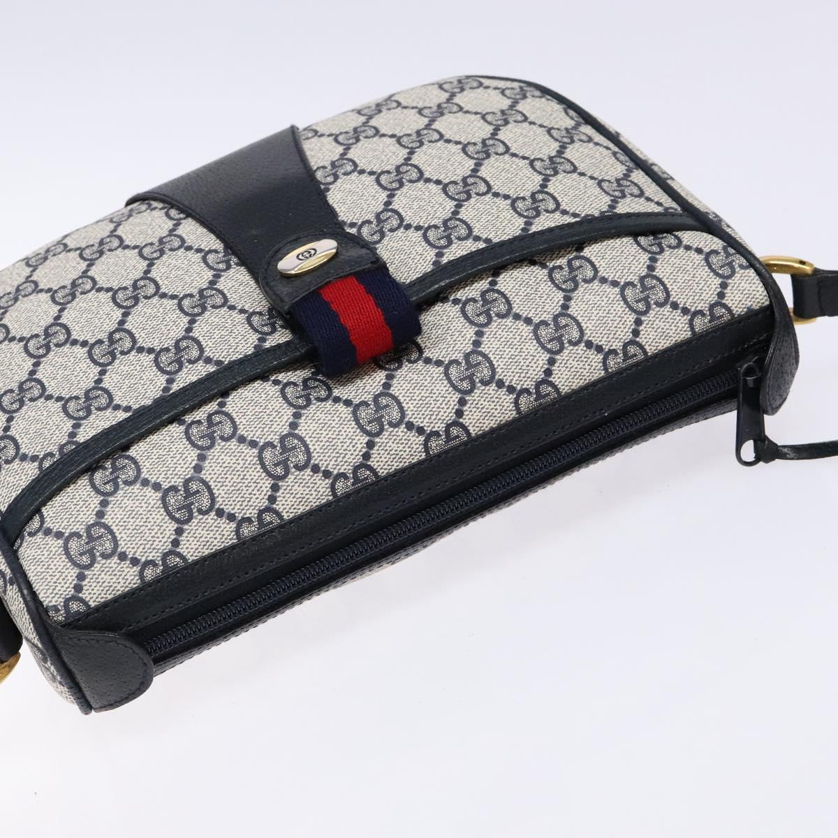 GUCCI GG Supreme Sherry Line Shoulder Bag PVC Navy Gold Red Auth 139821