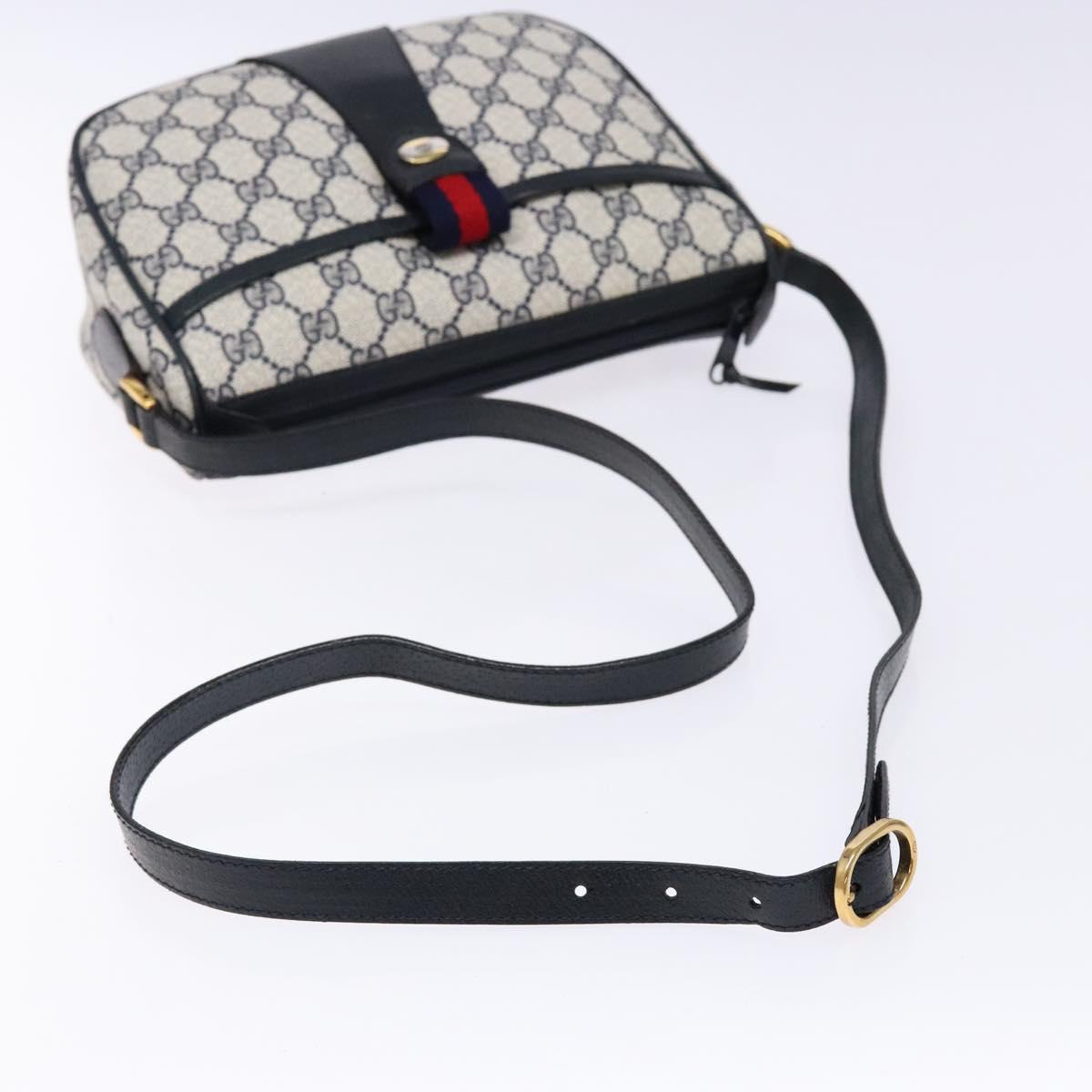 GUCCI GG Supreme Sherry Line Shoulder Bag PVC Navy Gold Red Auth 139821