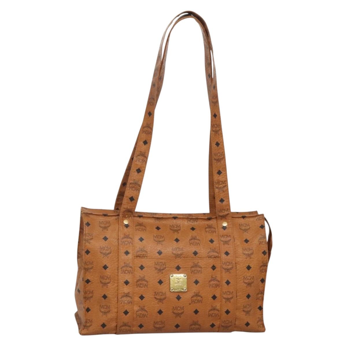 MCM Logogram Vicetos Tote Bag PVC Leather Brown Gold Auth 139837